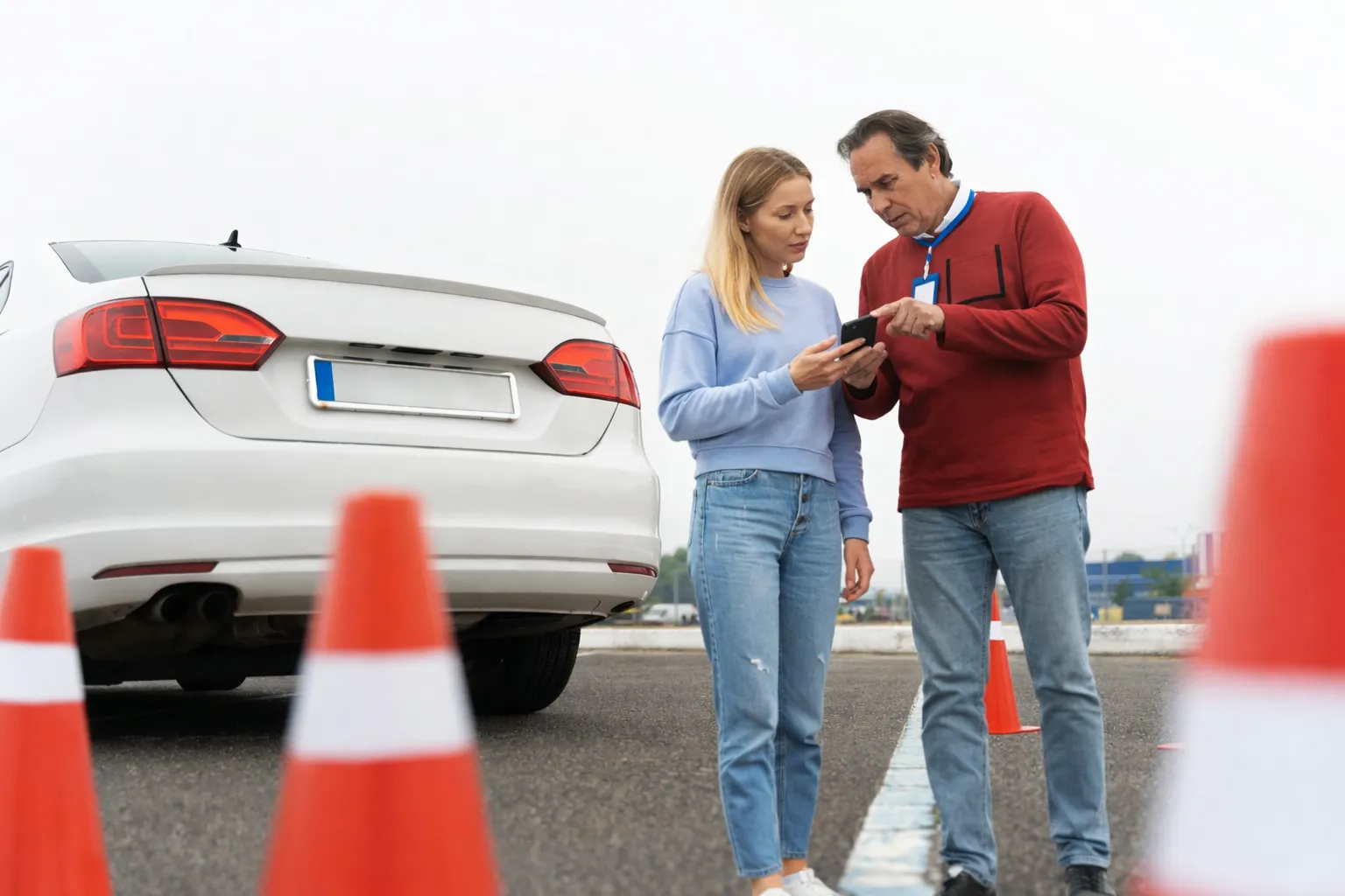 Fahrlehrer dokumentiert Fahrstunde digital am Übungsplatz