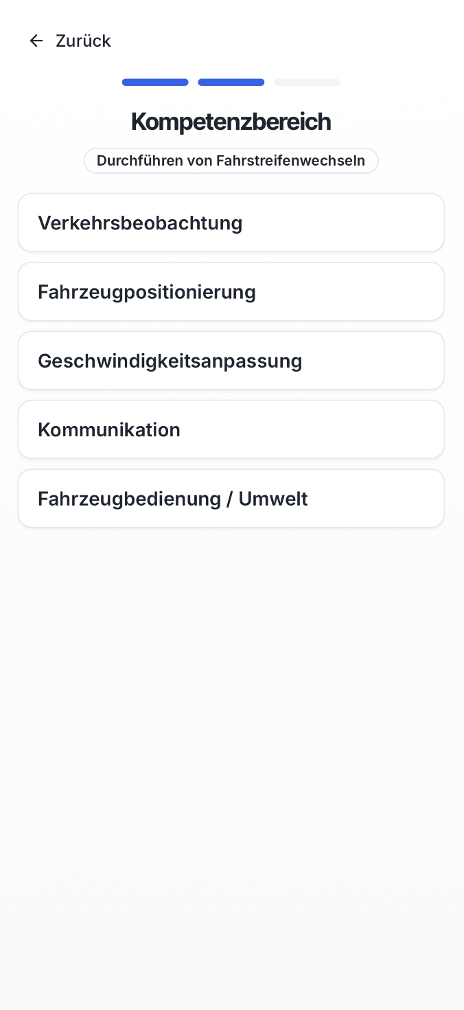 Auswahl des Kompetenzbereichs in der Prüfungssimulation